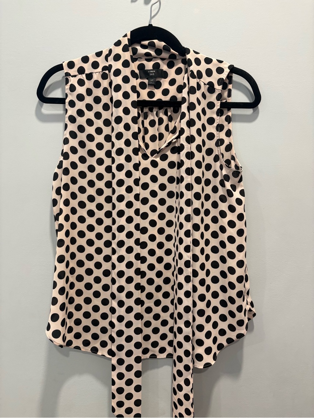 Sleeveless Polka Dot Tie-Neck Blouse - Black/Blush